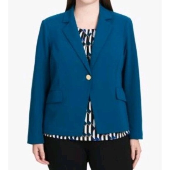Calvin Klein Womens Greenish Blue Office Wear One-Button Blazer New With Tags - Picture 1 of 8